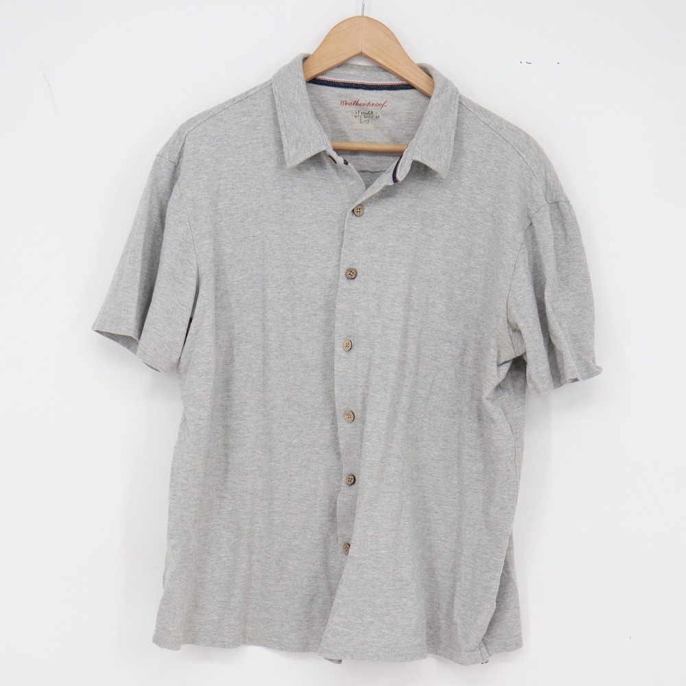 Weatherproof Button-down Mens L Vintage Grey Short Sleeve Stretch Excellent